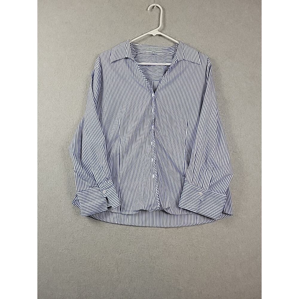 Foxcroft Wrinkle Free 100% Cotton Blue Striped LS Button Up Shirt Women Plus 18
